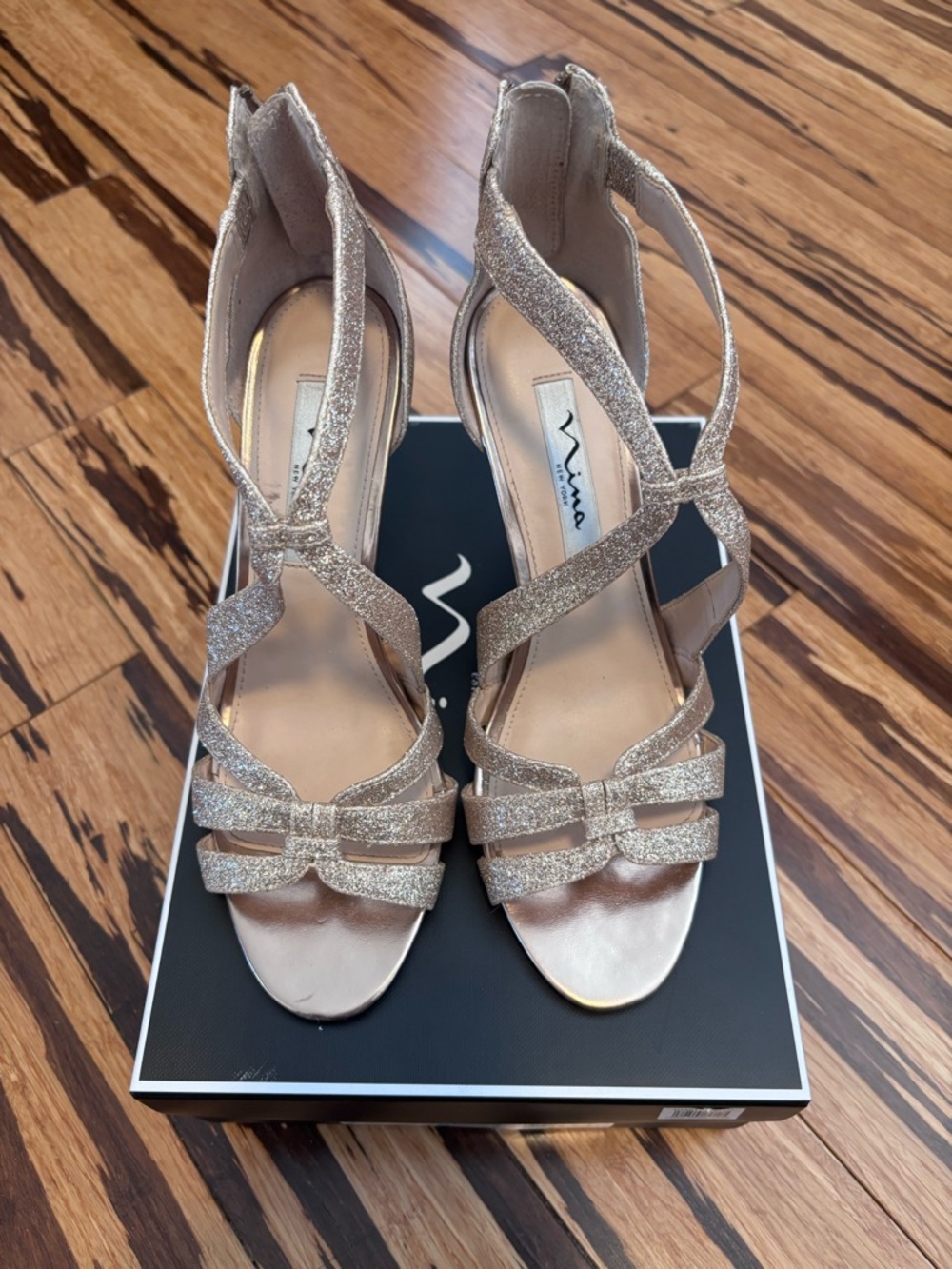Nina Glitter Strappy Heels in Gold